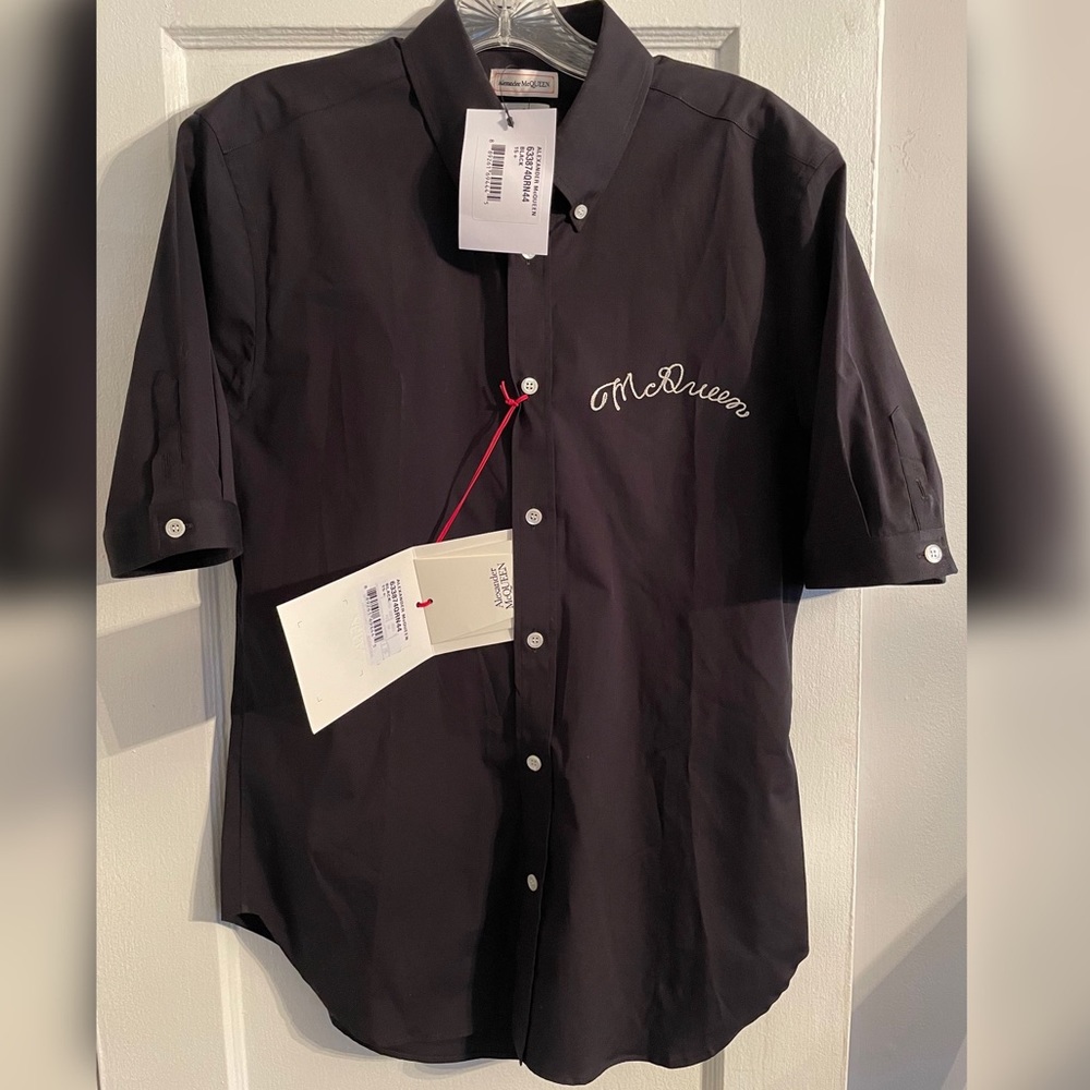 Alexander McQueen Short Sleeve Embroidered Logo Shirt Sz 15.5|M Brand New w/tags